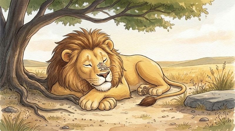The Lion and the Mouse: And she ran right over the lion’s paw, and right across his big nose!