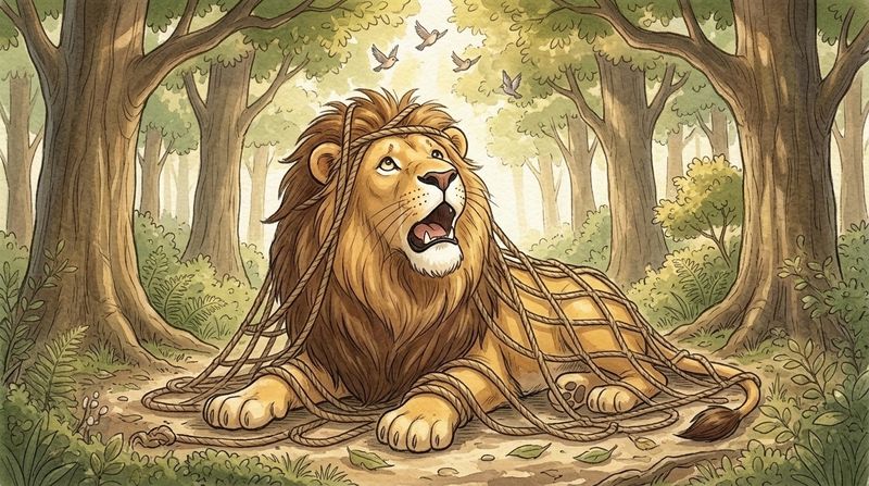 The Lion and the Mouse: So he roared and he roared, until the whole forest shook.