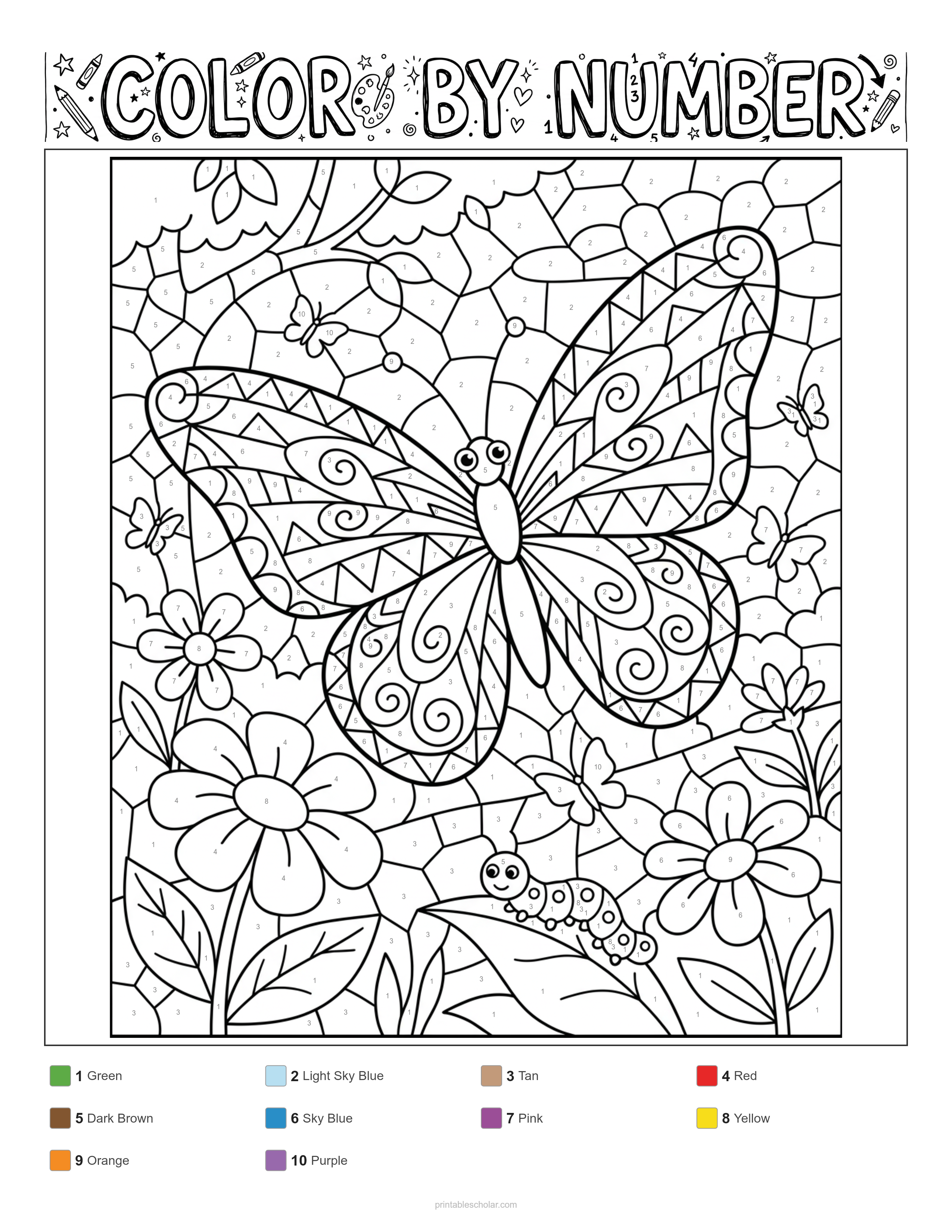 Butterfly Color by Number - Mosaic (Stained Glass) Difficulty