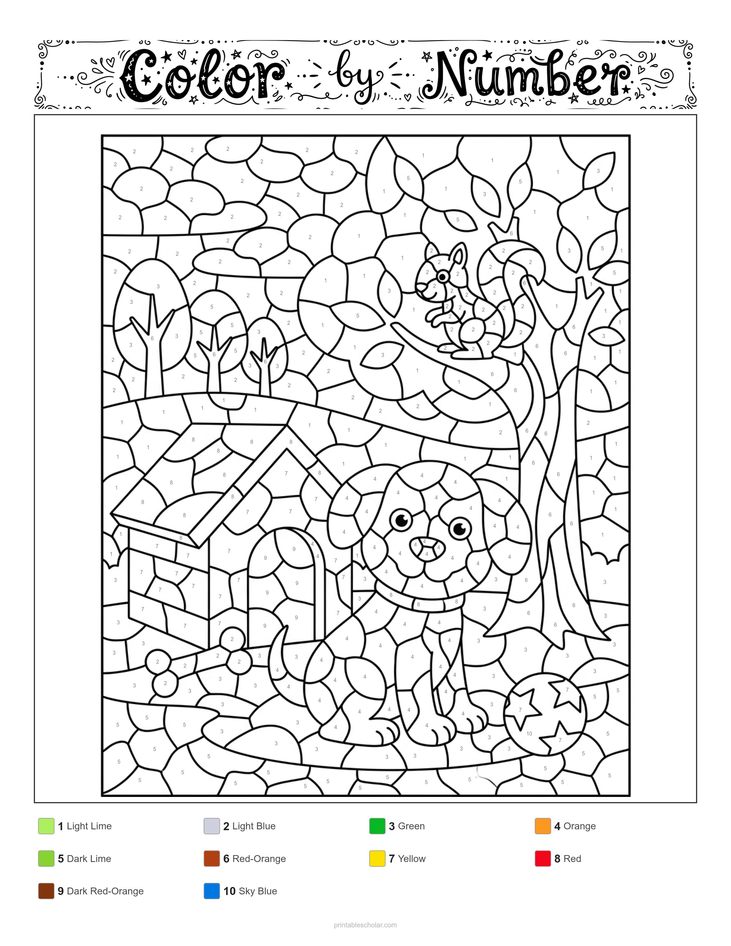 Dog Color by Number - Mosaic (Stained Glass) Difficulty