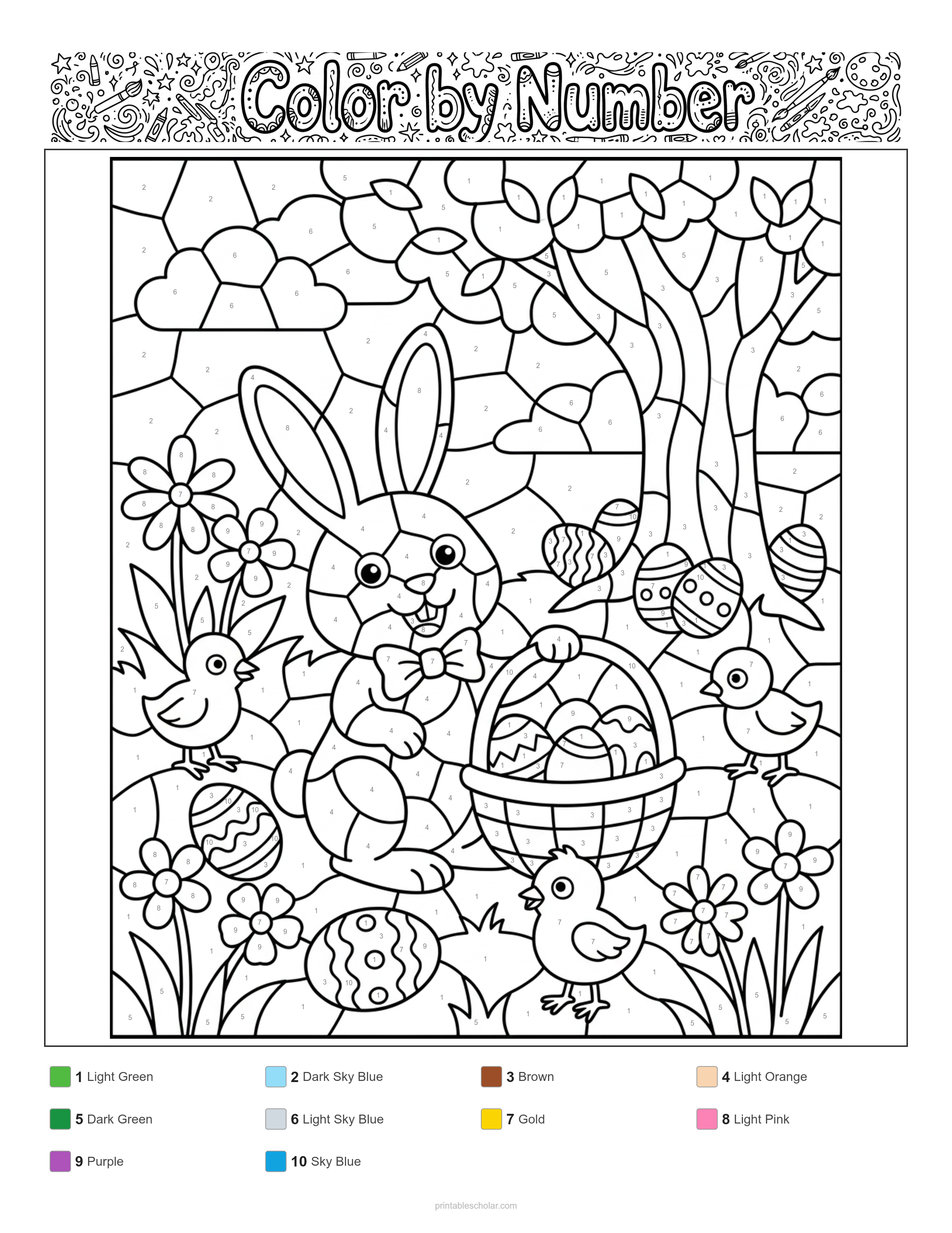 Easter Color by Number - Mosaic (Stained Glass) Difficulty