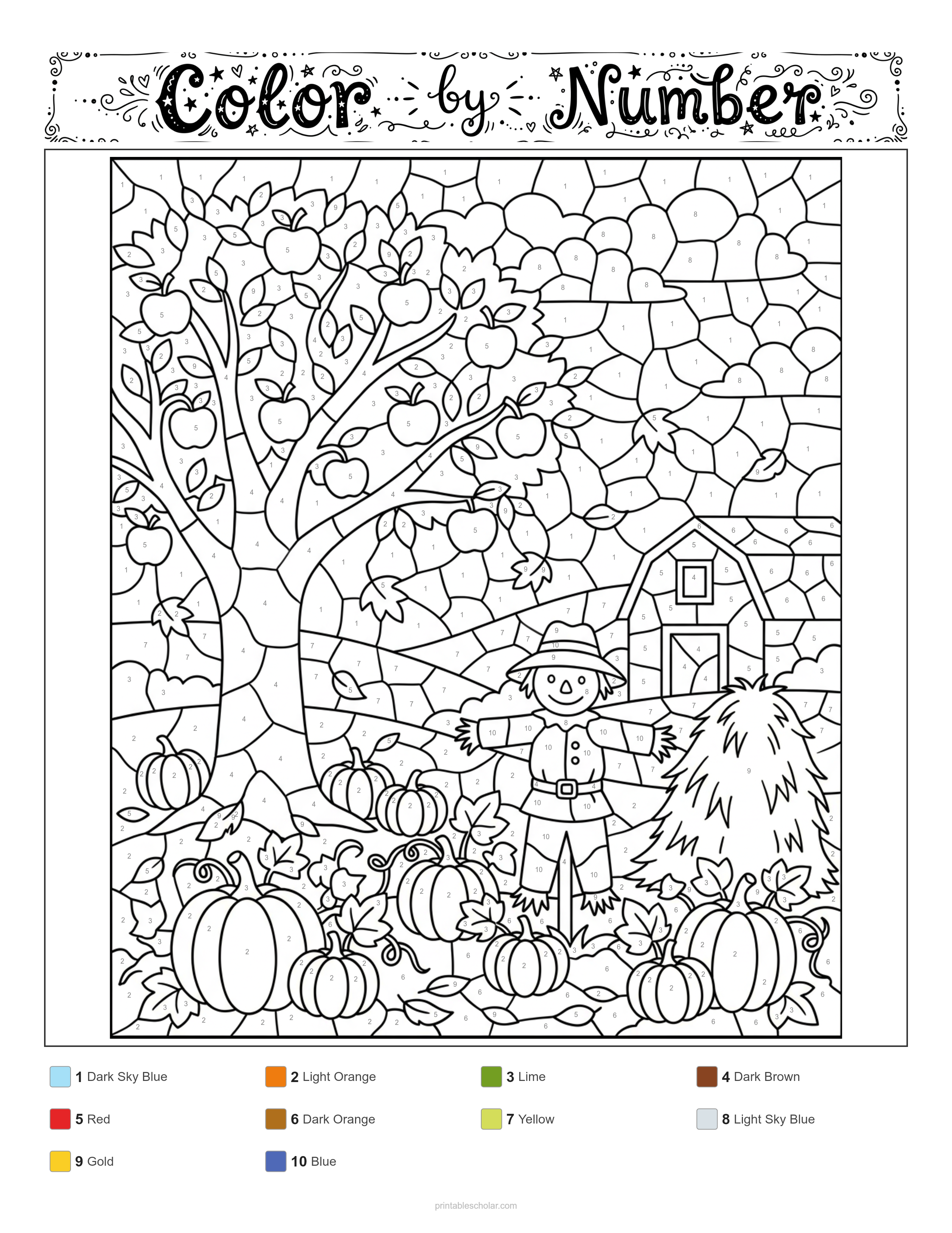 Fall Color by Number - Mosaic (Stained Glass) Difficulty