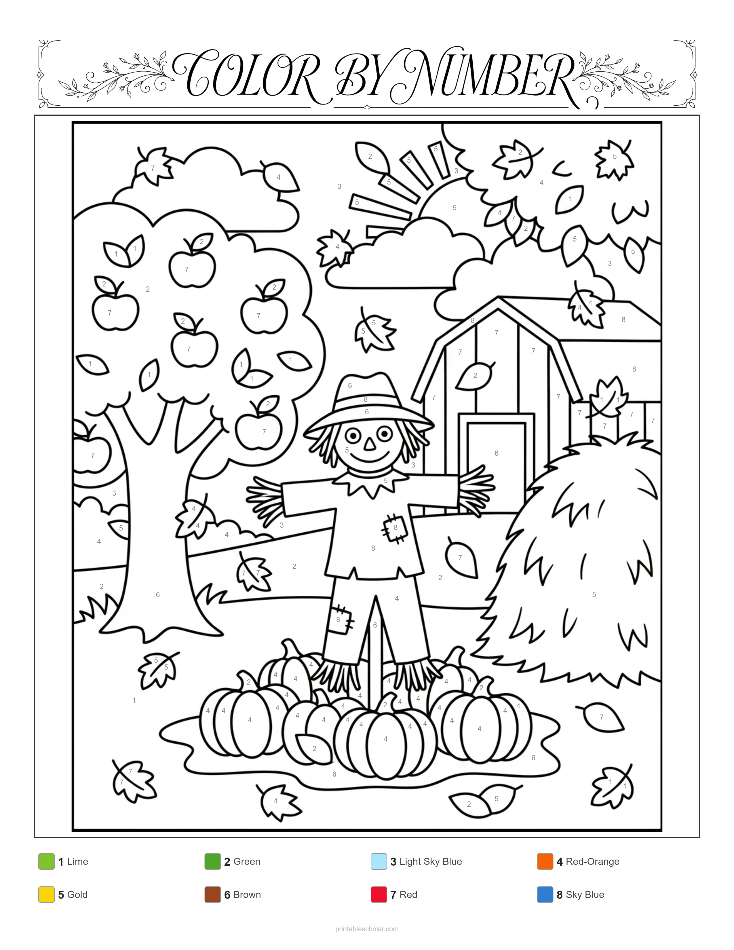 Fall Color by Number - Standard Difficulty