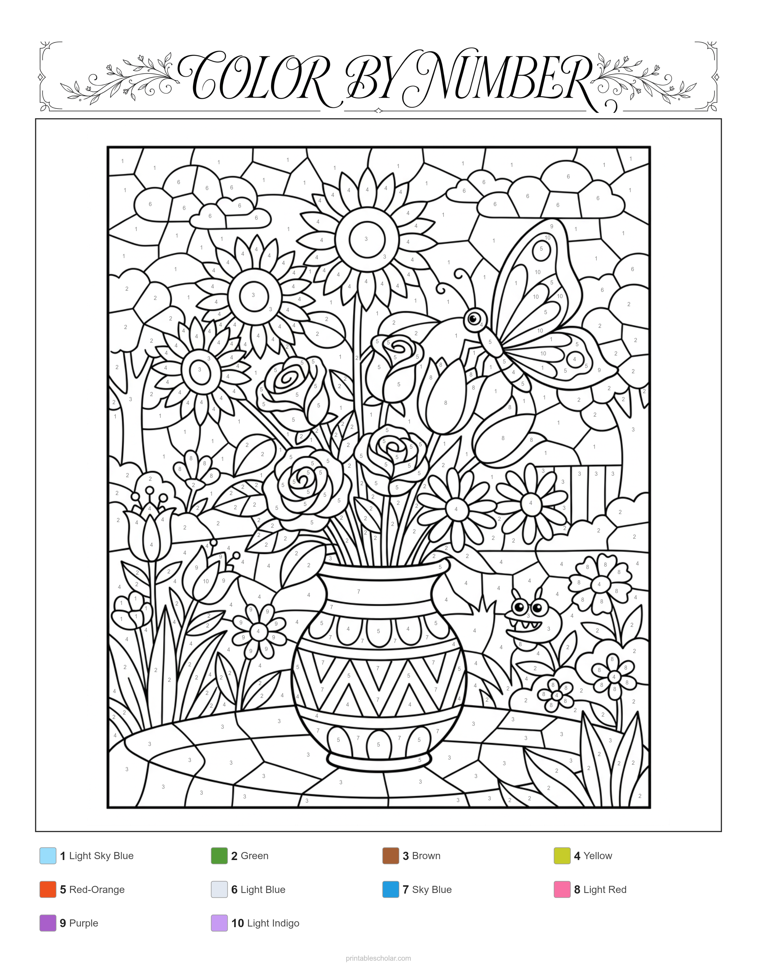 Flower Color by Number - Mosaic (Stained Glass) Difficulty