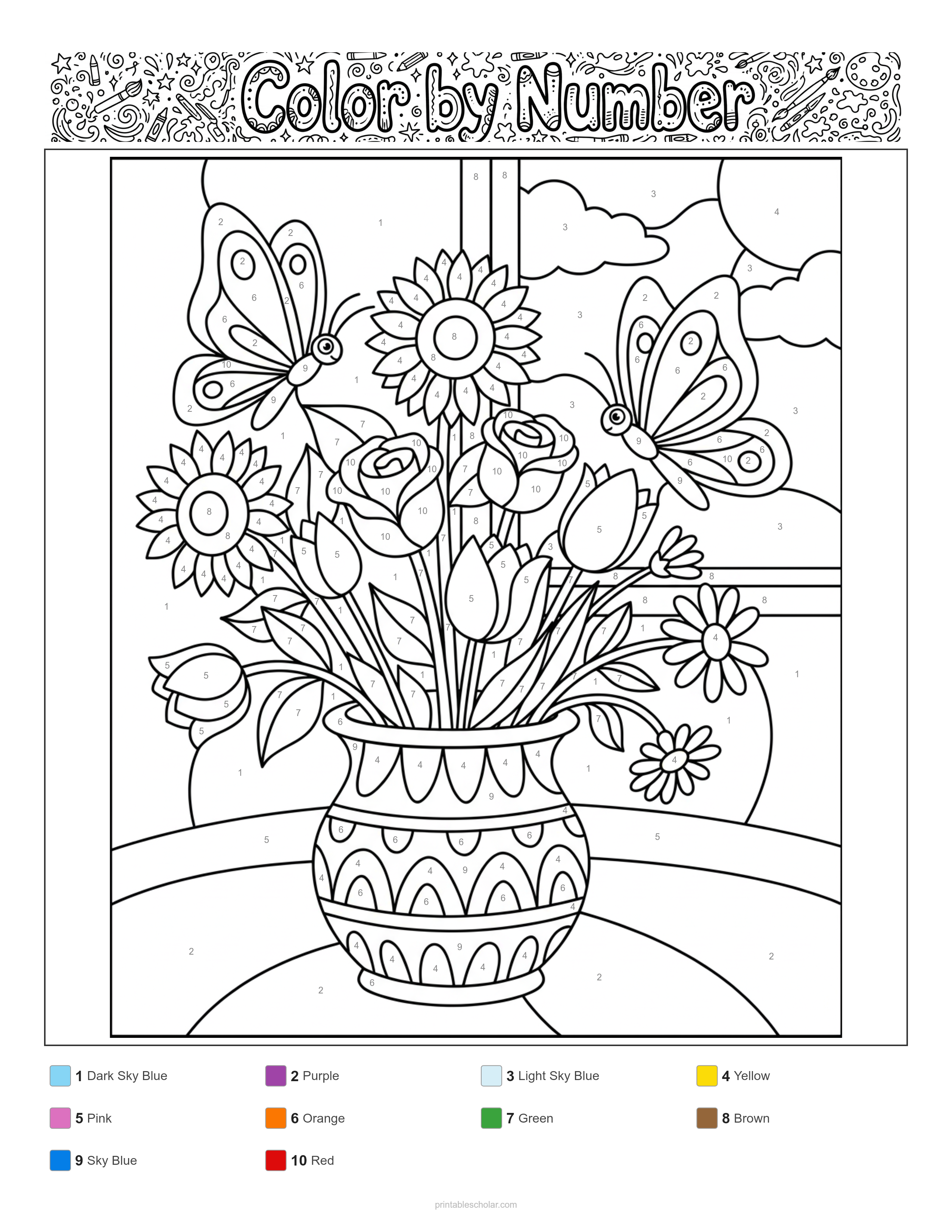 Flower Color by Number - Standard Difficulty