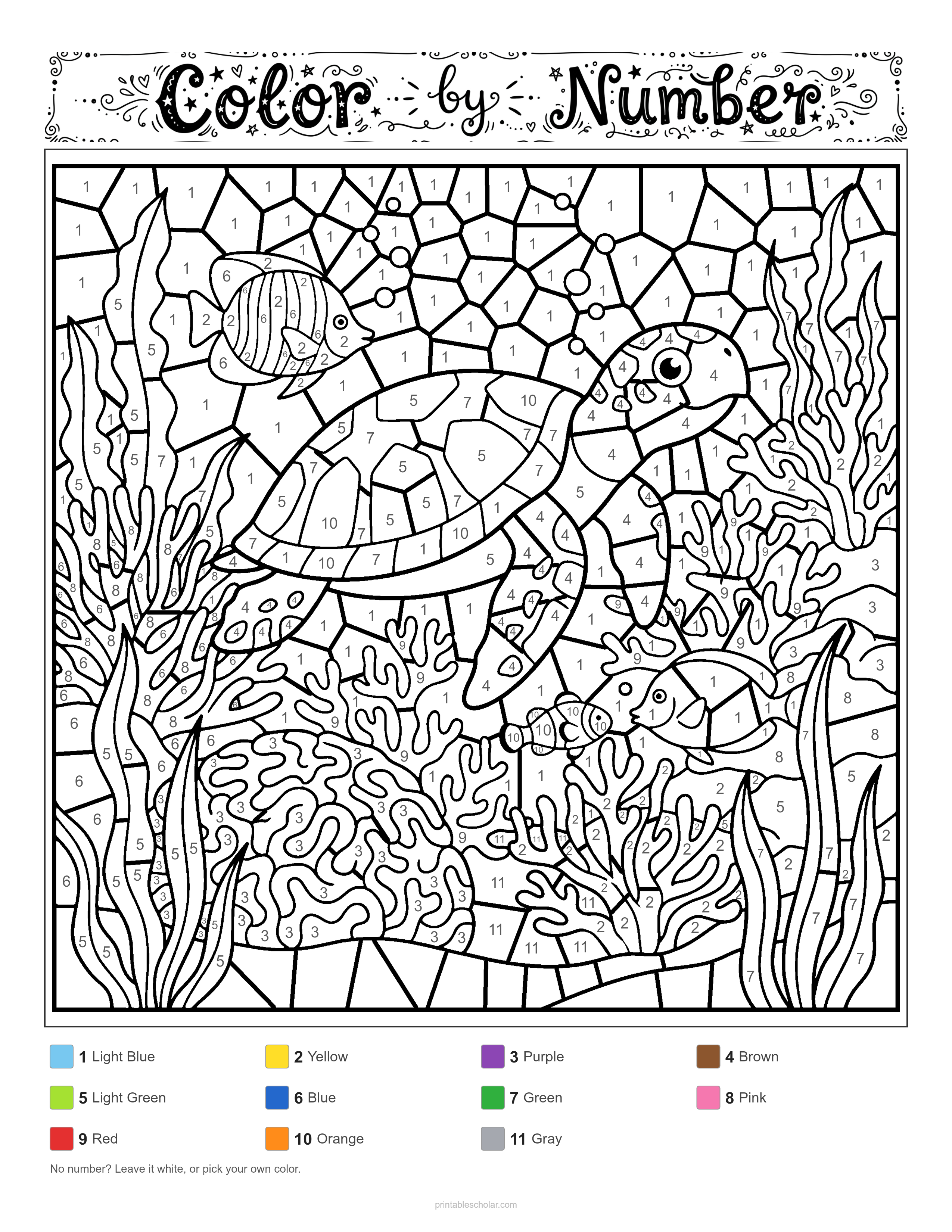 Ocean Color by Number - Mosaic (Stained Glass) Difficulty