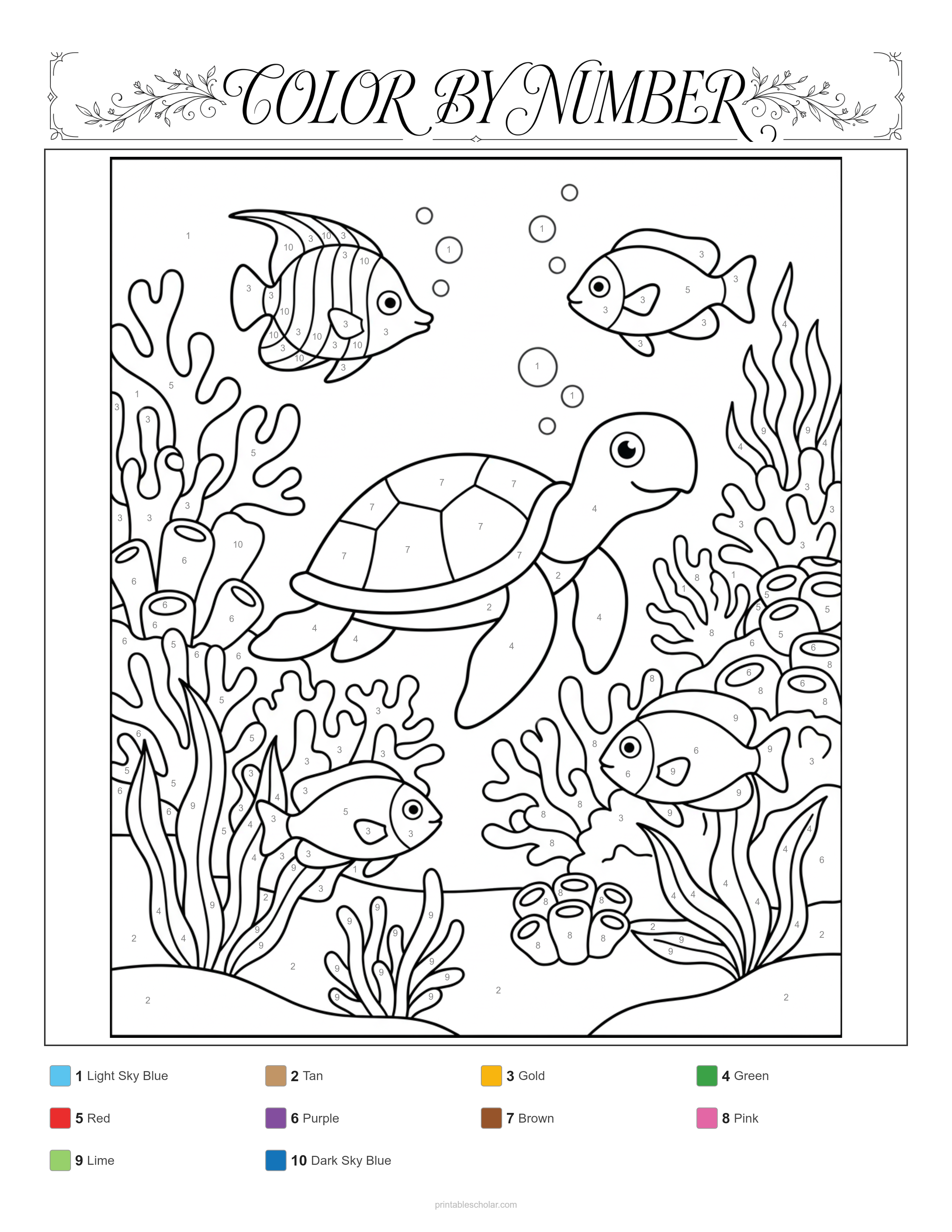 Ocean Color by Number - Standard Difficulty