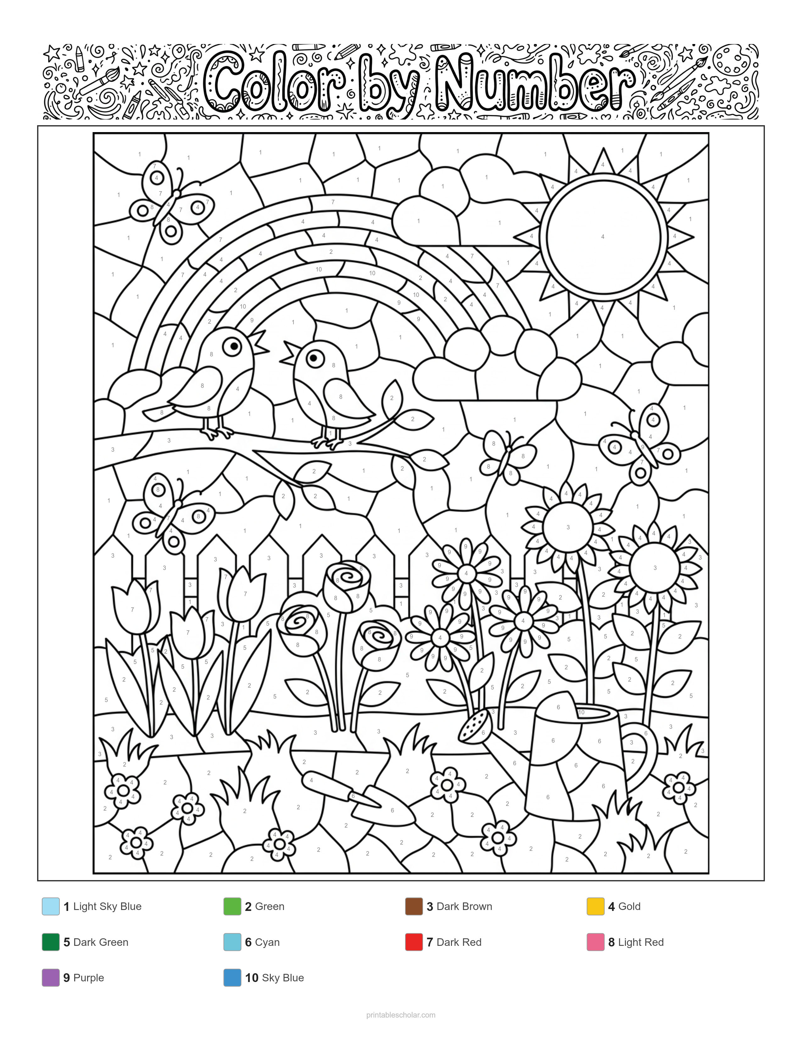 Spring Color by Number - Mosaic (Stained Glass) Difficulty