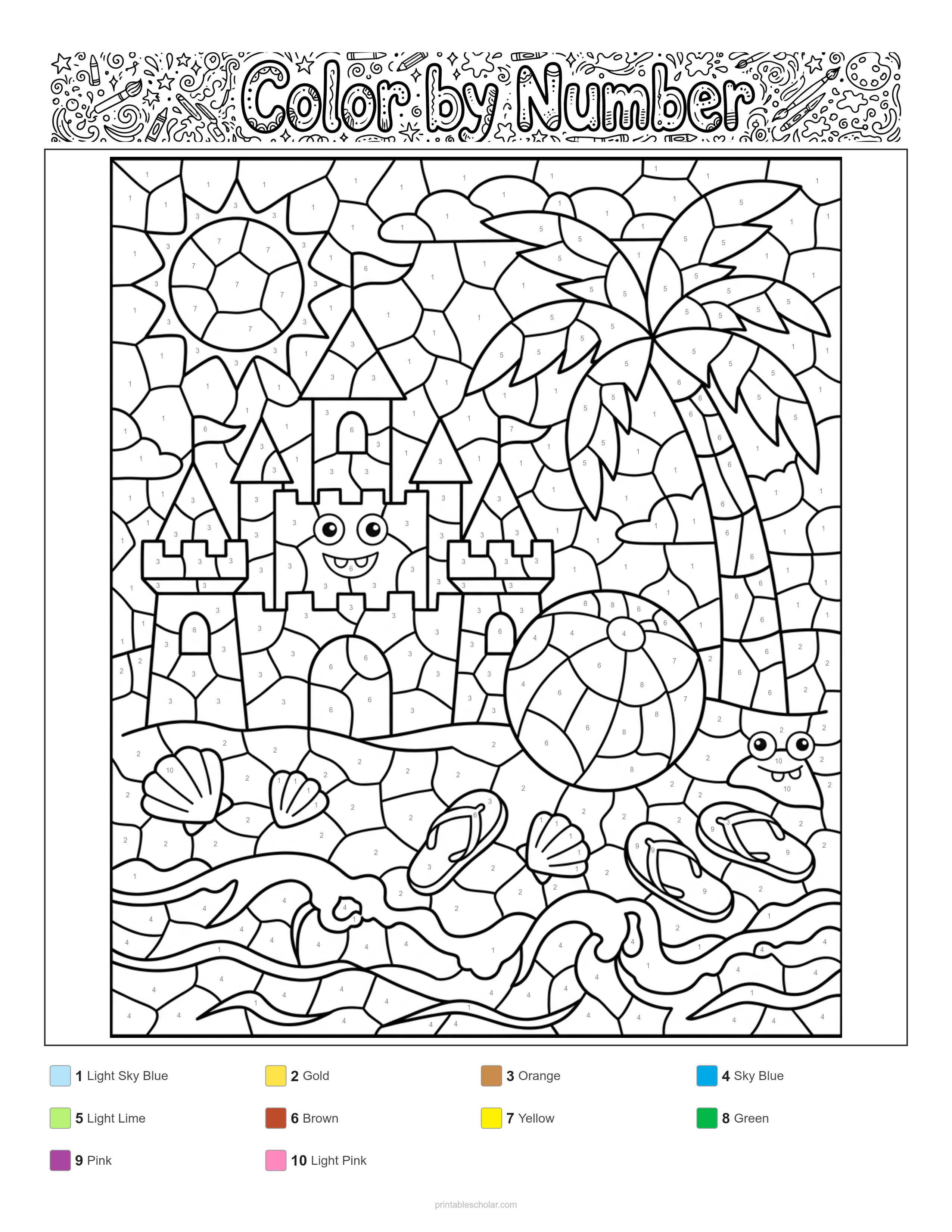 Summer Color by Number - Mosaic (Stained Glass) Difficulty