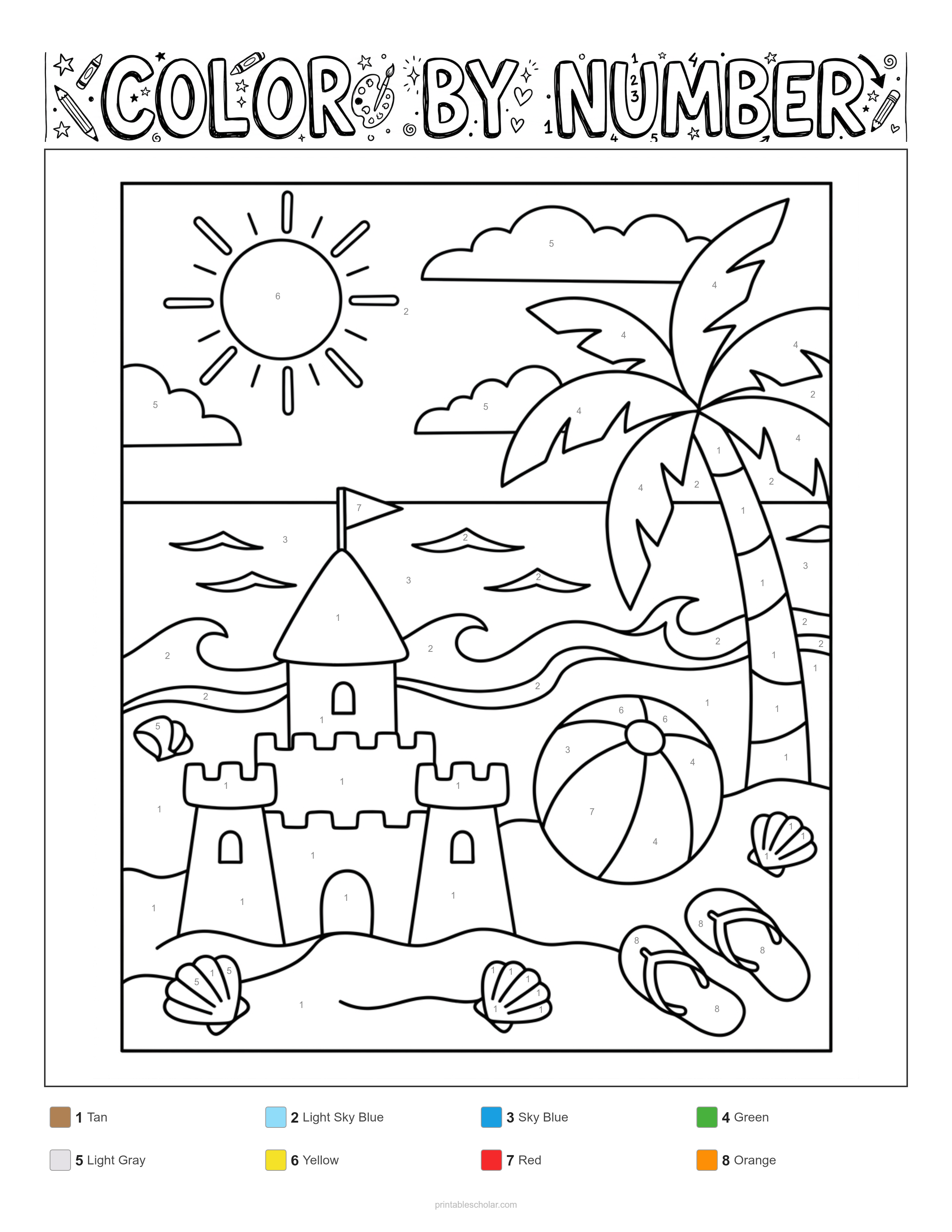 Summer Color by Number - Standard Difficulty