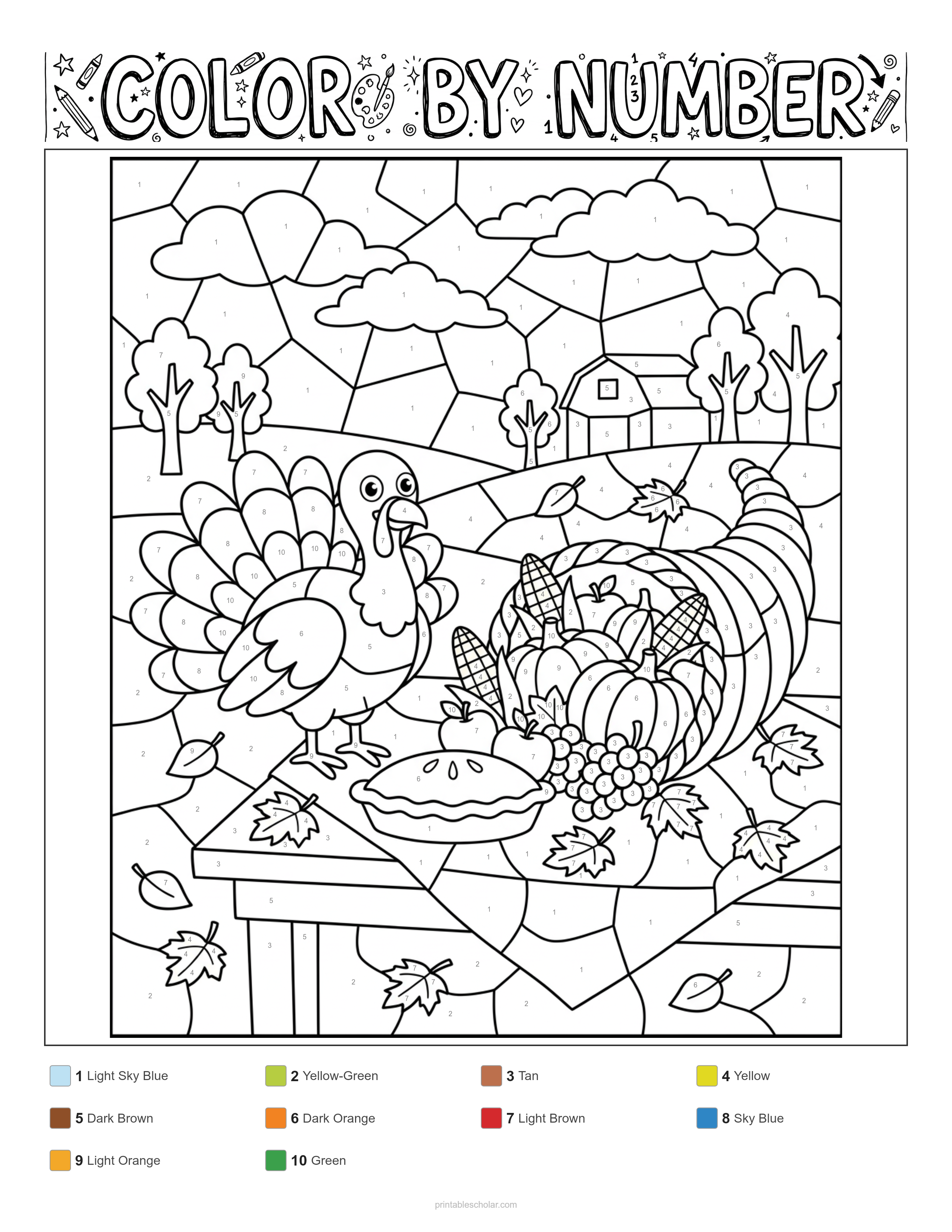 Thanksgiving Color by Number - Mosaic (Stained Glass) Difficulty