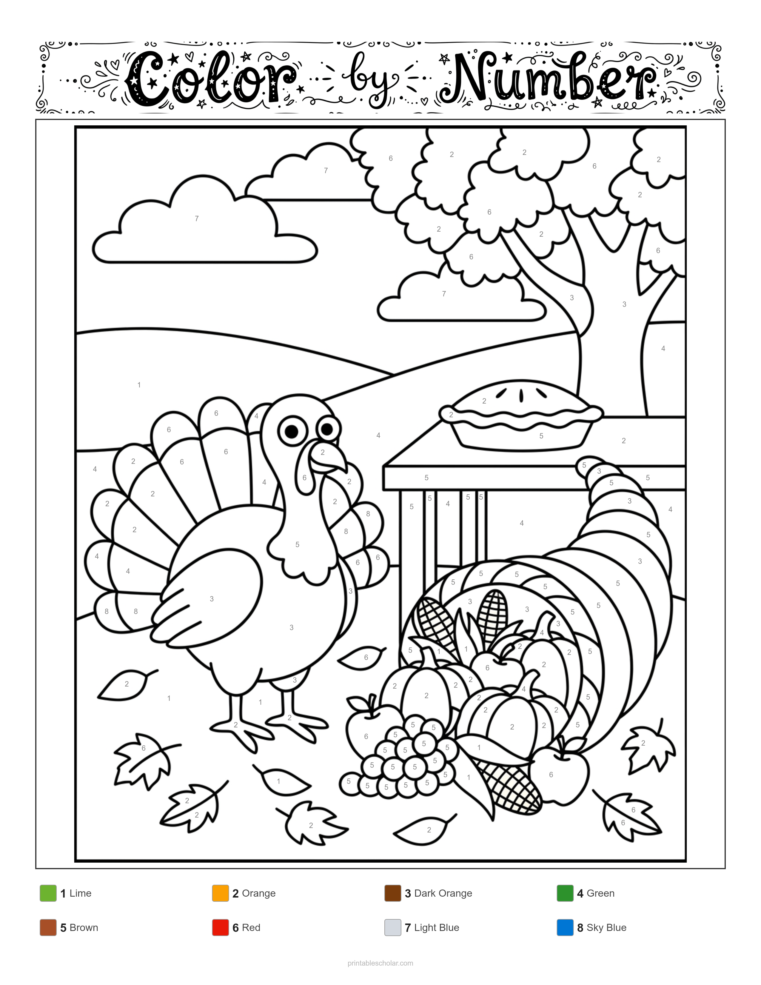 Thanksgiving Color by Number - Standard Difficulty