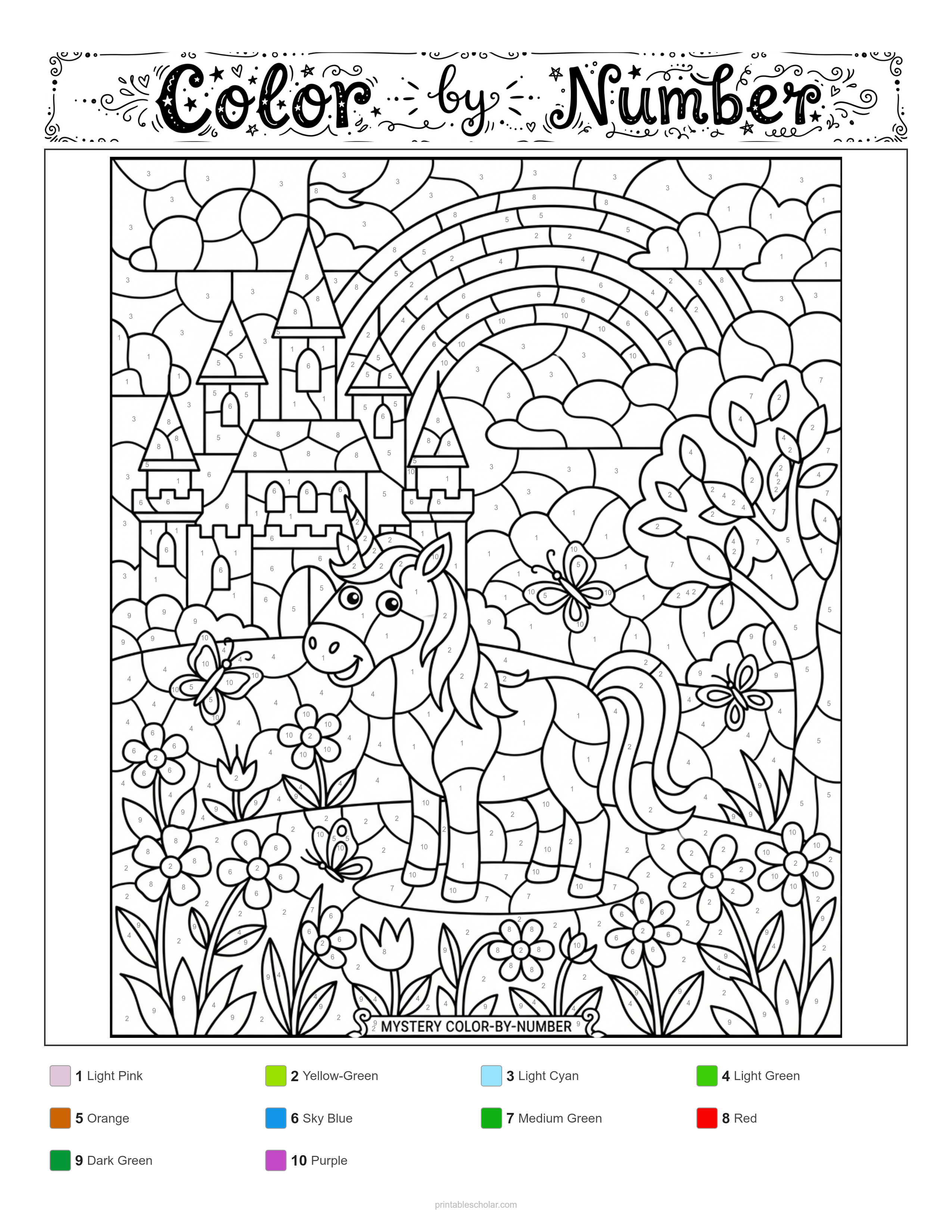 Unicorn Color by Number - Mosaic (Stained Glass) Difficulty