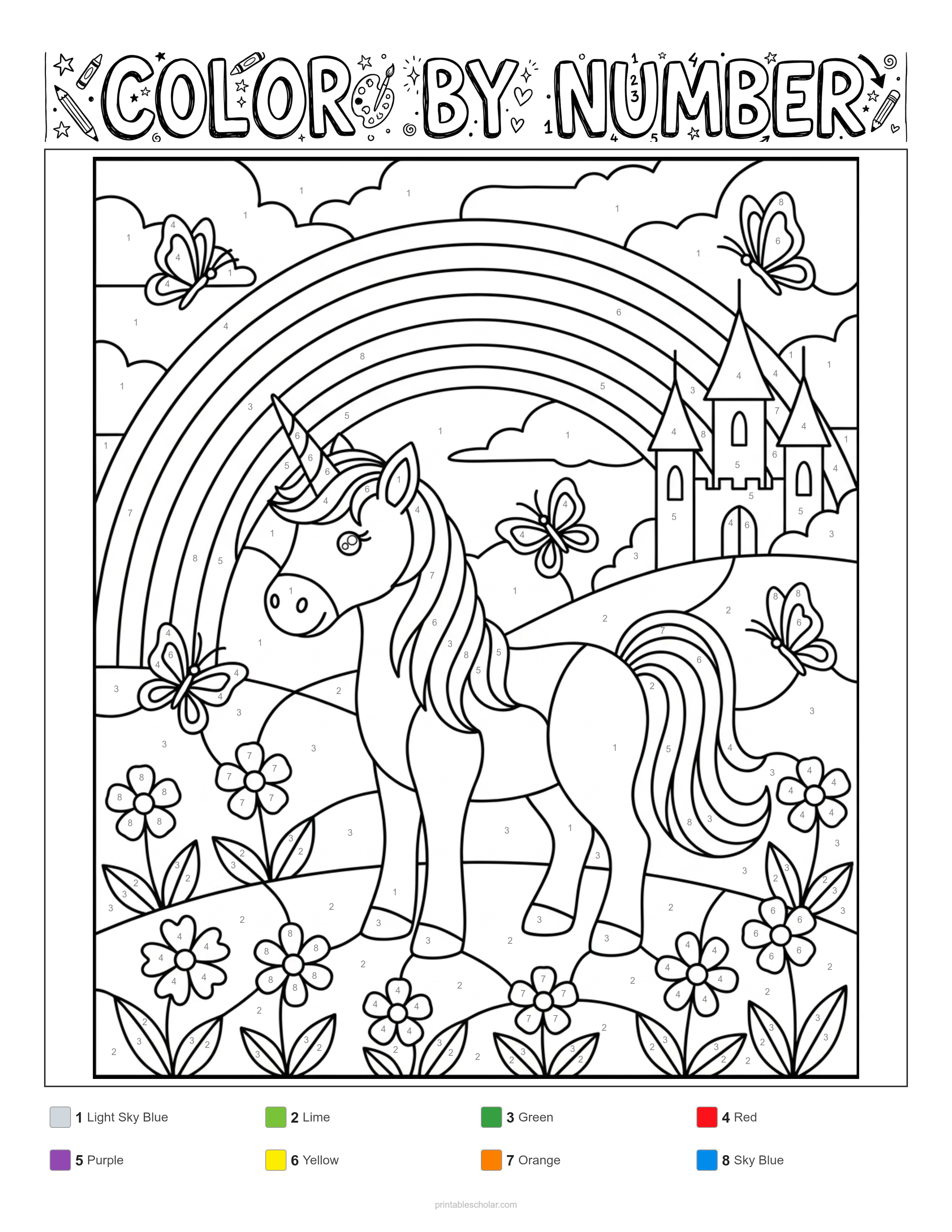 Unicorn Color by Number - Standard Difficulty