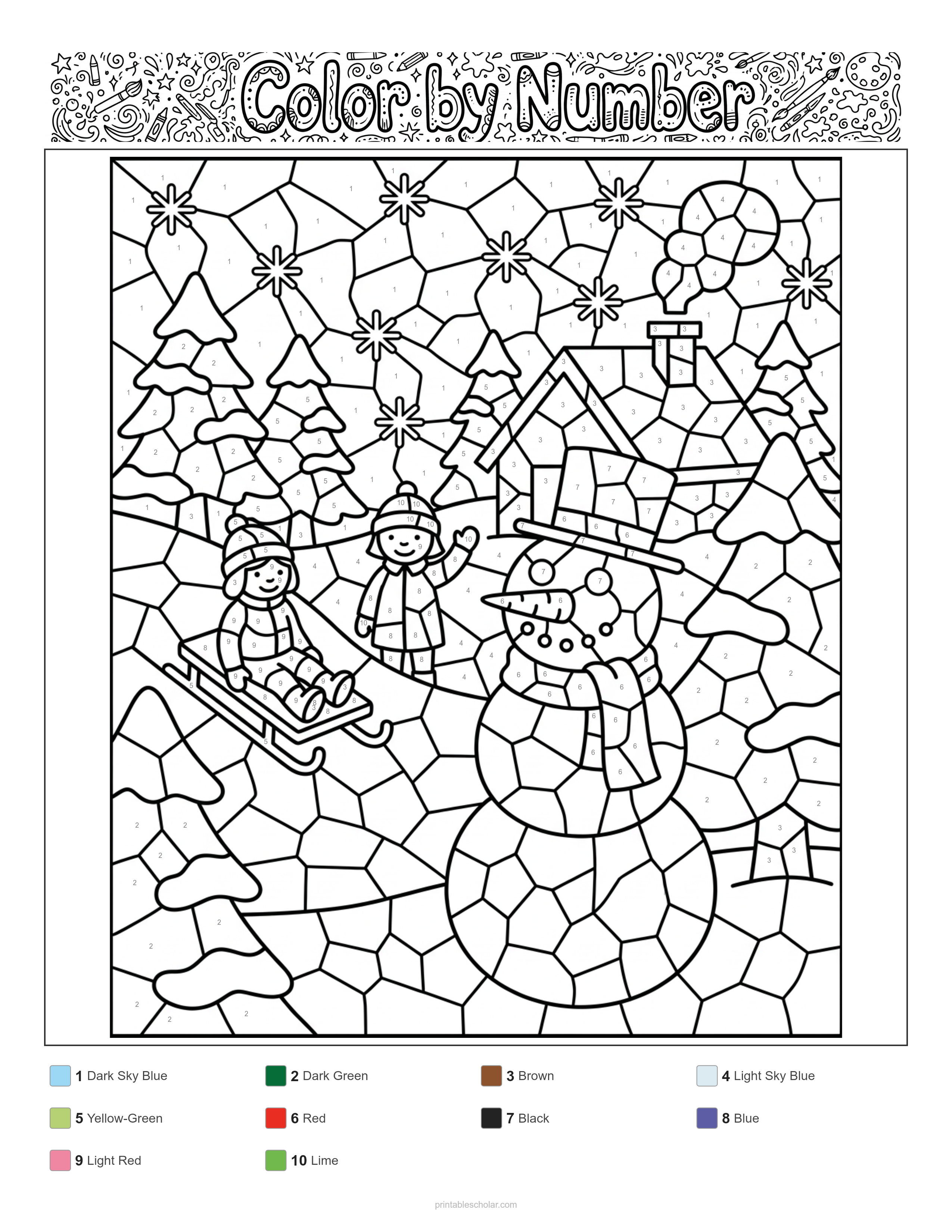 Winter Color by Number - Mosaic (Stained Glass) Difficulty