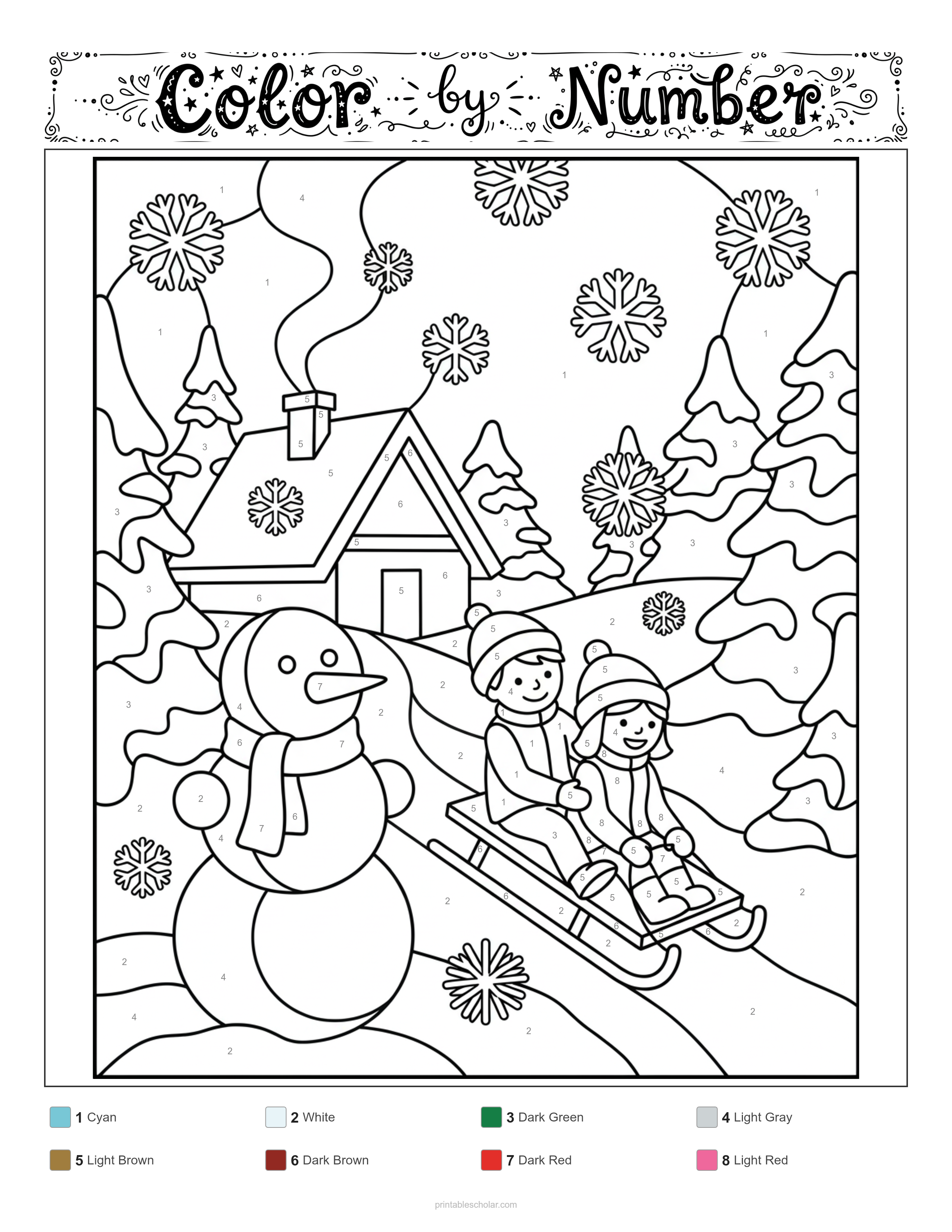 Winter Color by Number - Standard Difficulty