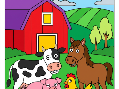 Farm Animals color by number - mosaic