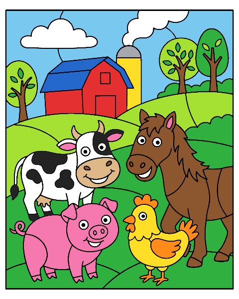 Farm Animals color by number, colored in