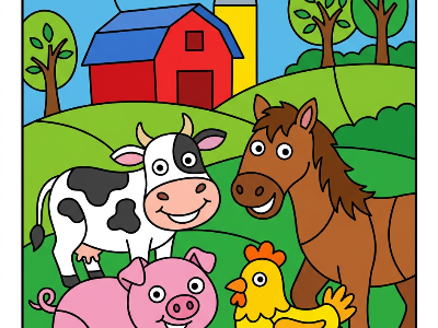 Farm Animals color by number - standard