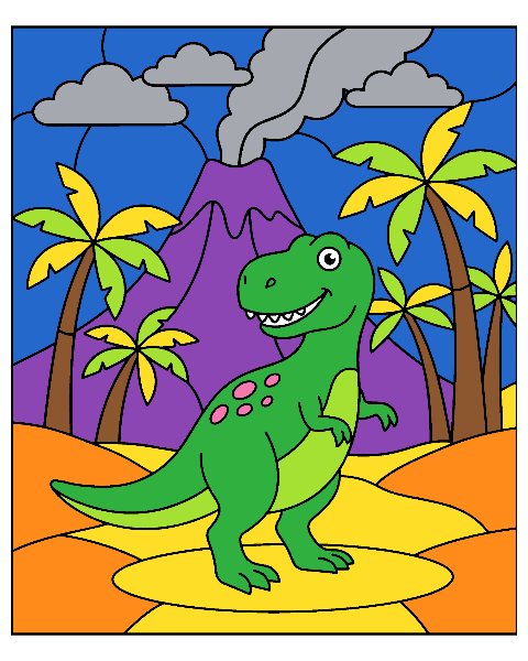 Dinosaur color by number, colored in