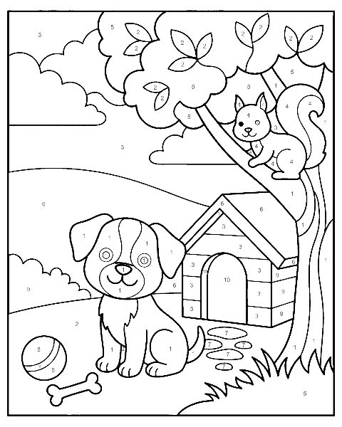 Dog color by number worksheet