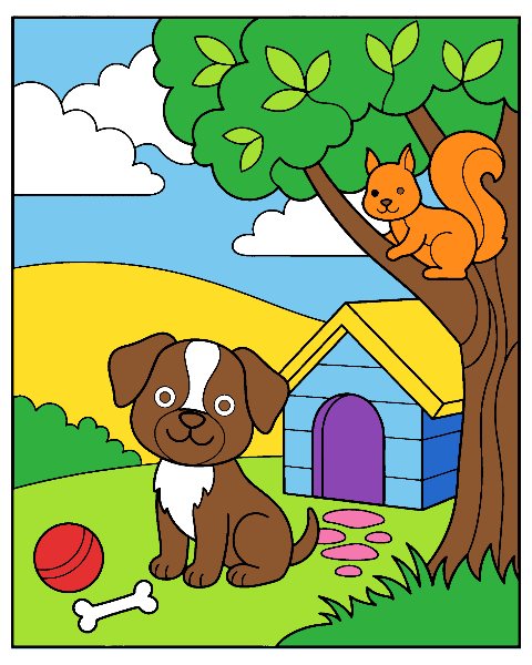 Dog color by number, colored in