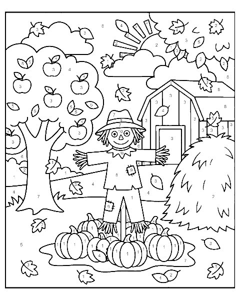 Fall color by number worksheet