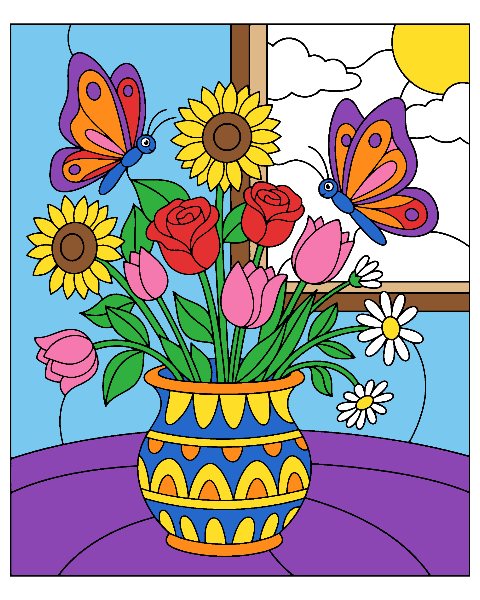 Flower color by number, colored in