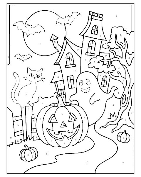 Halloween color by number worksheet