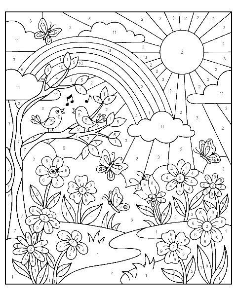 Spring color by number worksheet