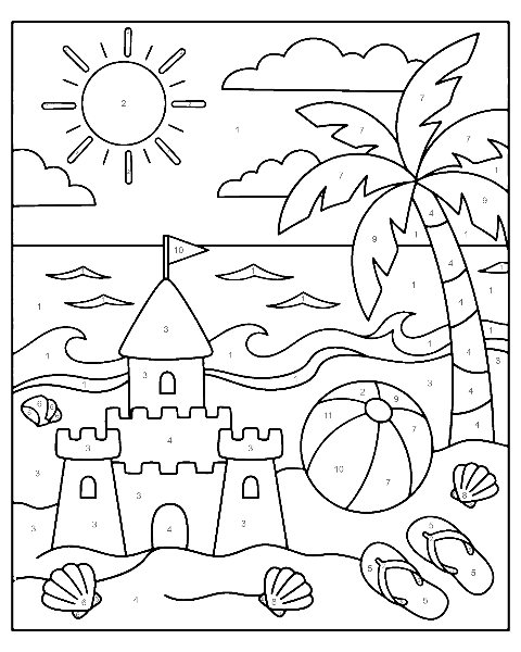 Summer color by number worksheet