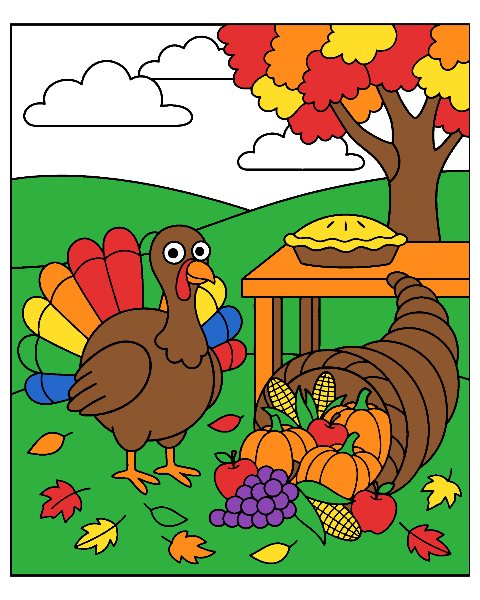 Thanksgiving color by number, colored in