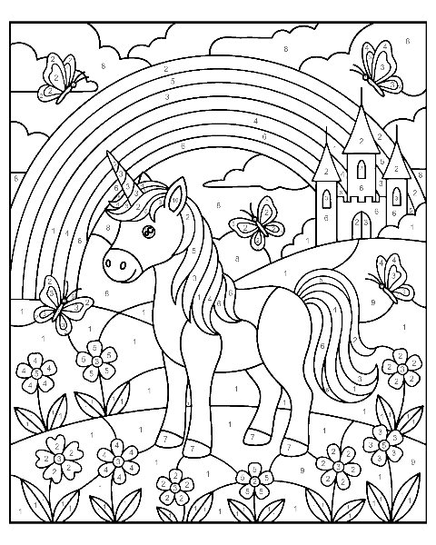 Unicorn color by number worksheet