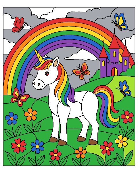 Unicorn color by number, colored in