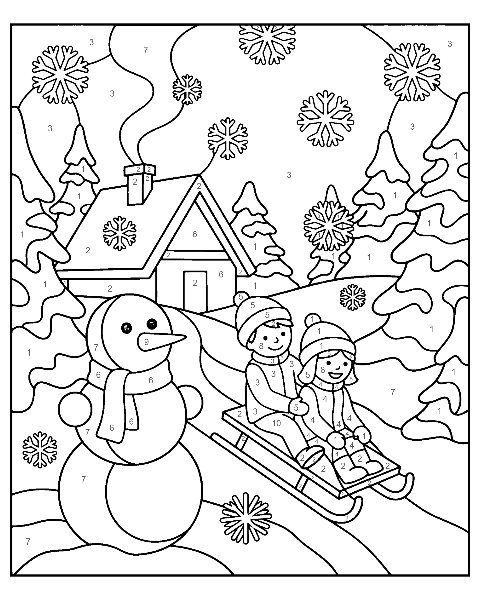Winter color by number worksheet