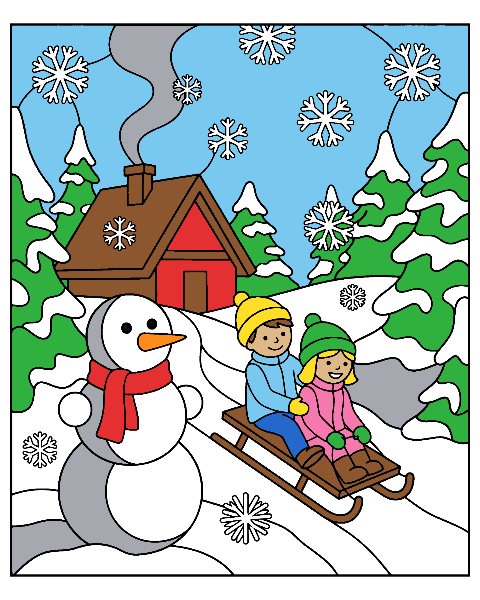 Winter color by number, colored in