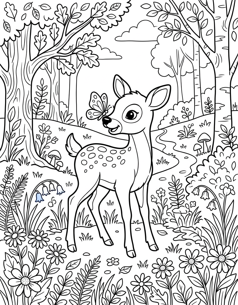 Baby Deer - Free Printable Coloring Page