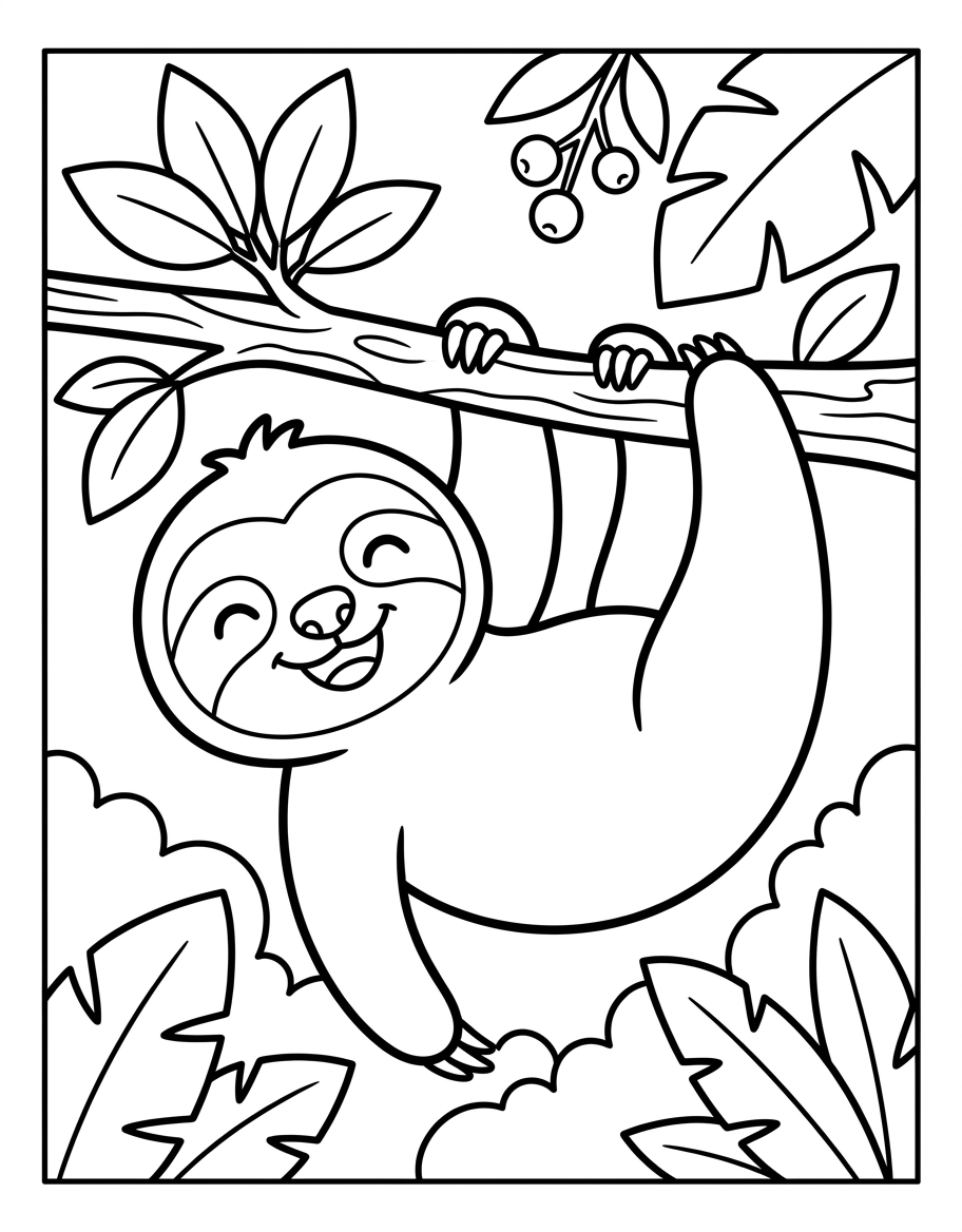 Sloth in Tree - Free Printable Coloring Page