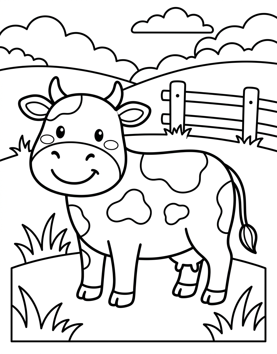 Cow in Pasture - Free Printable Coloring Page