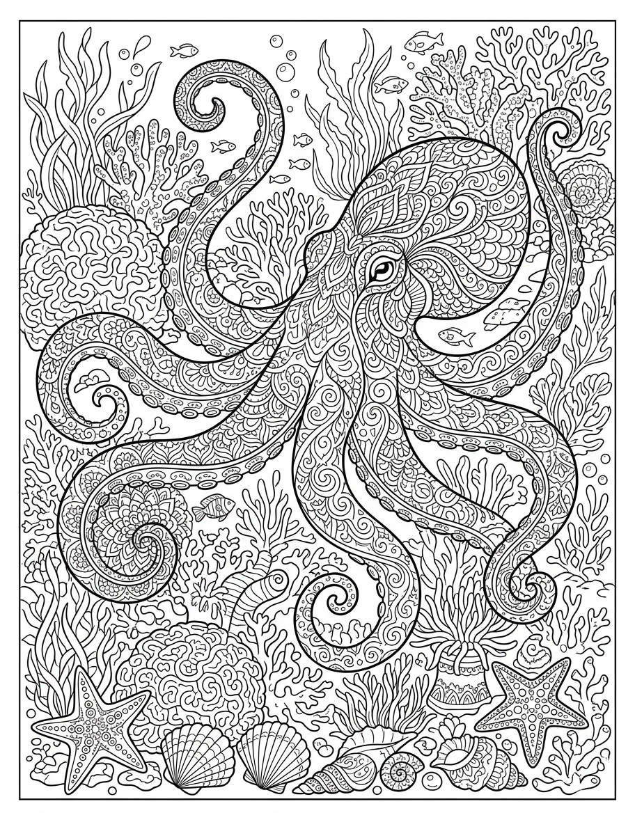 Octopus Underwater - Free Printable Coloring Page