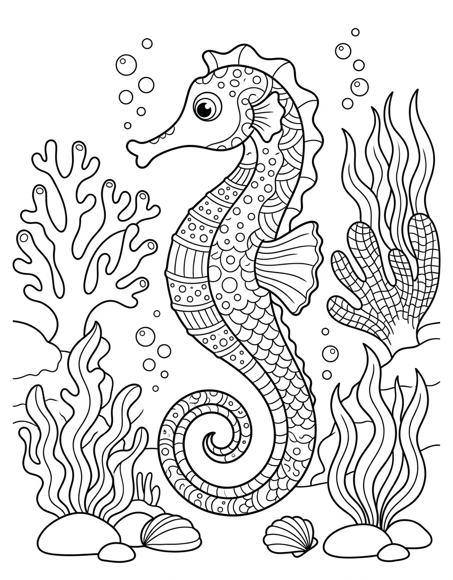 Seahorse - Free Printable Coloring Page