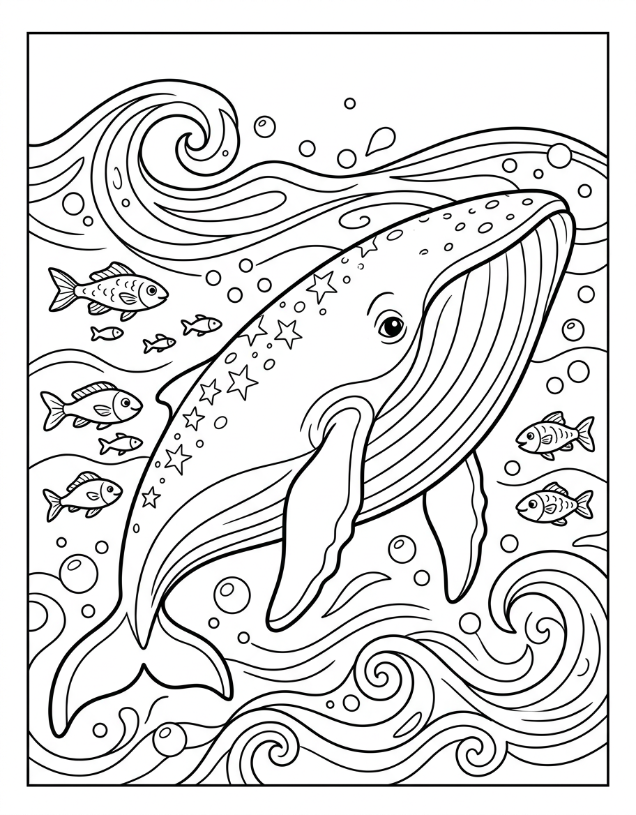 Whale in Ocean - Free Printable Coloring Page