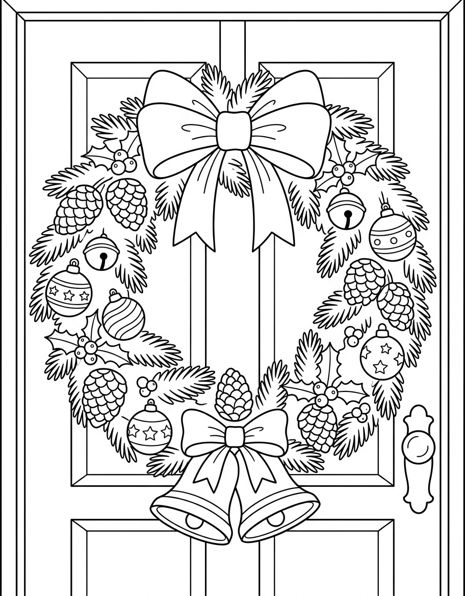 Christmas Wreath - Free Printable Coloring Page