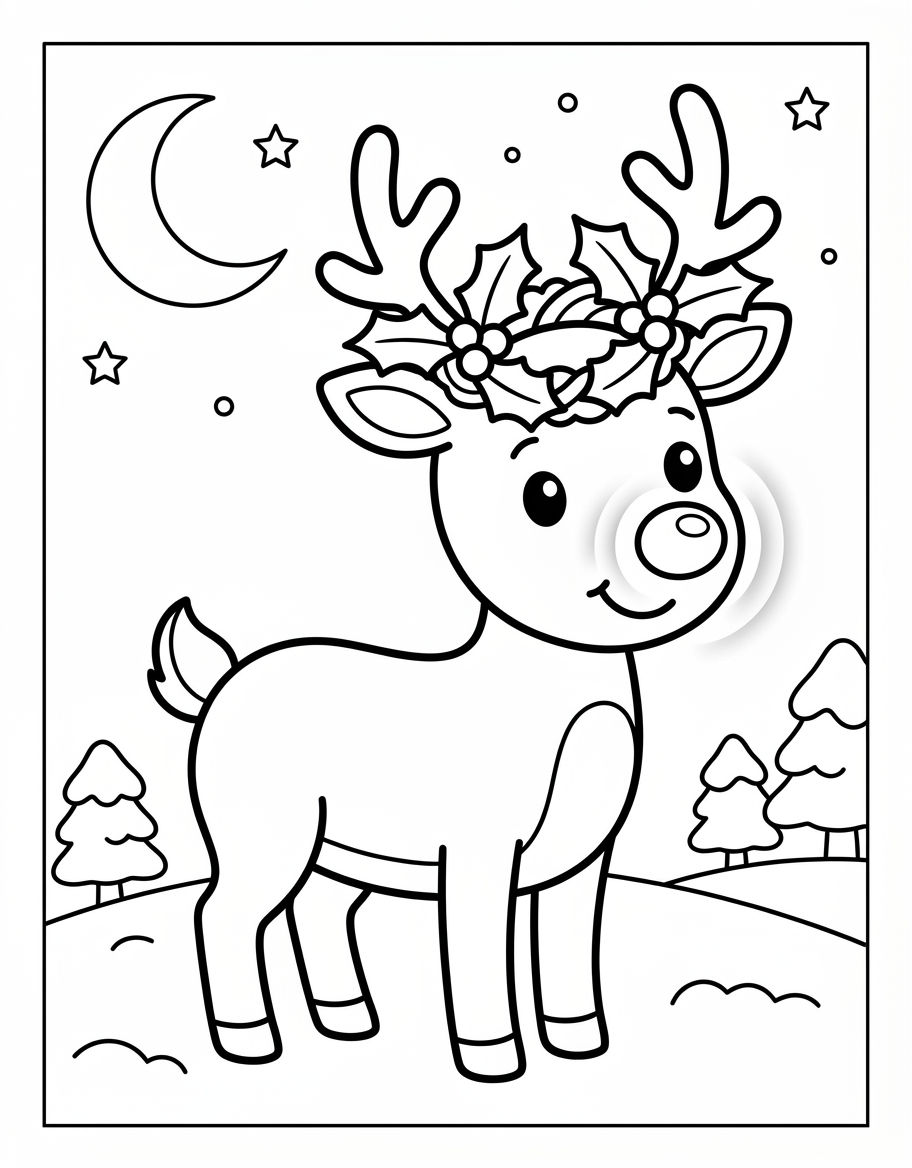Rudolph the Reindeer - Free Printable Coloring Page