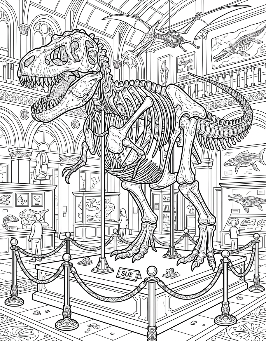 Dinosaur Skeleton - Free Printable Coloring Page