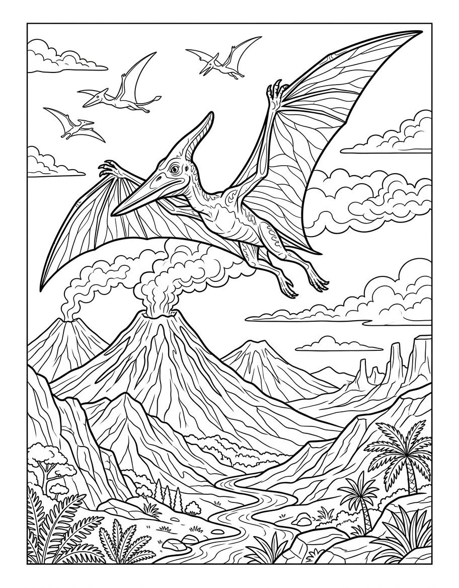 Pterodactyl Flying - Free Printable Coloring Page