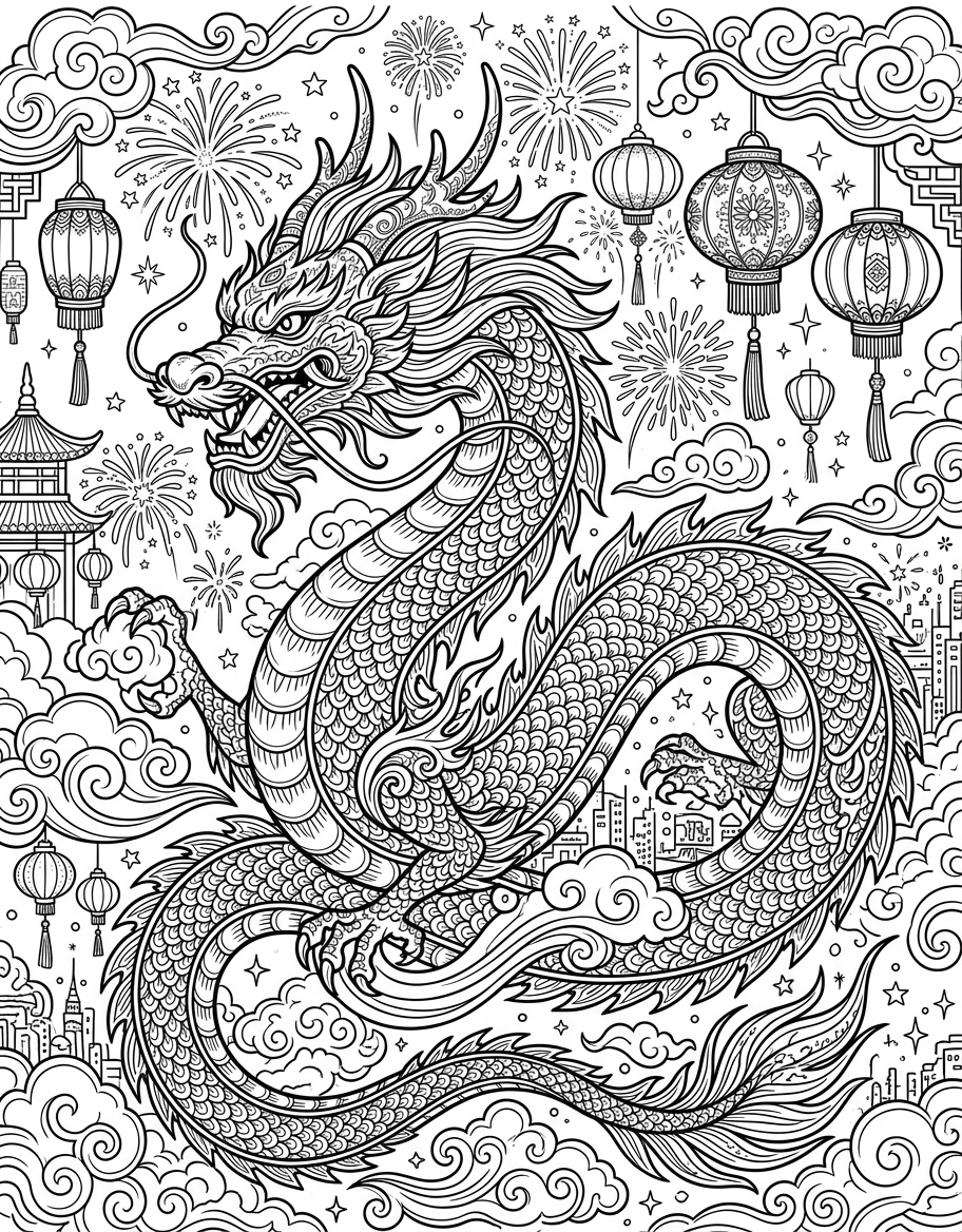 Chinese Dragon - Free Printable Coloring Page