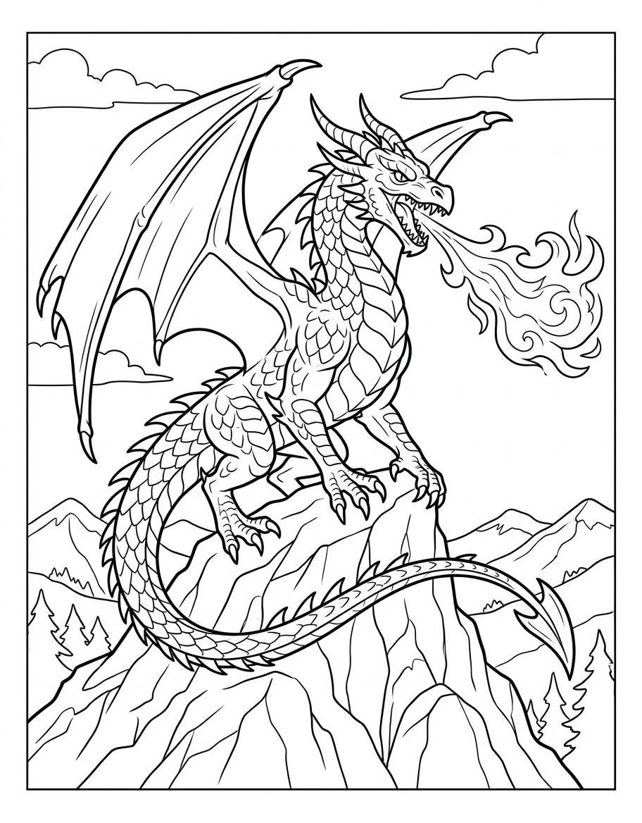 Fire-Breathing Dragon - Free Printable Coloring Page