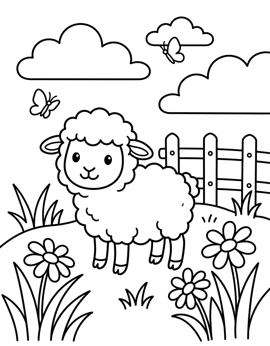 Spring Lamb - Free Printable Coloring Page