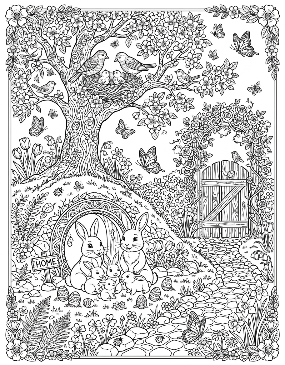 Spring Scene - Free Printable Coloring Page